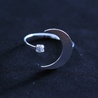925 Silver Ring Adjustable Moon and Crystal Light Point