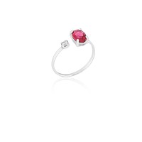 925 Silver Ring Adjustable Point of Light Red and Crystal Oval