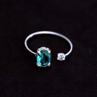 Silver Ring 925 Adjustable 2 Point of Light Tourmaline Paraiba