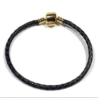 Pulseira de Couro Sinttico com Folheado a Ouro Momentos de Vida 18cm / 3mm