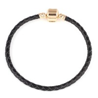 Pulseira de Couro Sinttico com Folheado a Ouro Momentos de Vida 18cm / 3mm