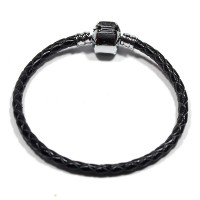 Pulseira de Couro Sinttico com Banho de Prata Momentos de Vida 16cm / 3mm