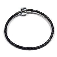 Pulseira de Couro Sinttico com Banho de Prata Momentos de Vida 18cm / 3mm