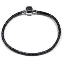 Pulseira de Couro Sinttico com Banho de Prata Momentos de Vida 20cm / 3mm