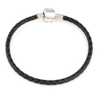 Pulseira de Couro Sinttico com Banho de Prata Momentos de Vida 20cm / 3mm