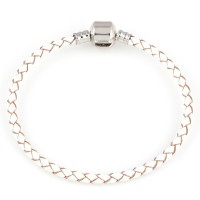 Pulseira de Couro Sinttico com Banho de Prata Momentos de Vida 20cm / 3mm