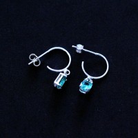 Silver Earring 925 Paraiba Tourmaline Hoop