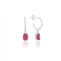 Silver Earring 925 Pink Tourmaline Hoop