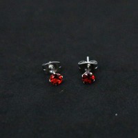 Surgical Steel Earring 2 Hole Red Zirconia