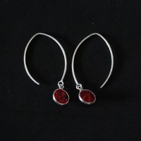 Pendiente de Plata 925 Arandela con Piedra de Zirconia Roja