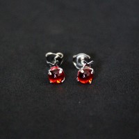 Stainless Steel Earring Ladybug Stone Red Moon