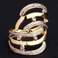 Anillo del Oro Amarillo, Oro Blanco con 6 Diamantes de Medio Punto