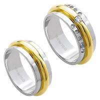 Alliance Gold and White Gold 18k 750 Width 7.50mm Height 2.30mm / Alliance Gold and 18k White Gold 750 with 10 Brilliant 11.00Points and 1 Brilliant 1.00Points Width 7.50mm Height 2.30mm