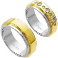 Alliance Gold and White Gold 18k 750 Width 7.00mm Height 2.20mm / Alliance Gold and 18k White Gold 750 with 3 Brilliant 11.00Points and 4 Brilliant 2.25Points Width 7.00mm Height 2.20mm