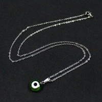 60cm Portuguese Steel Chain with Green Greek Eye Pendant