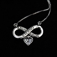 925SilverChokerInfiniteEternalLovewithHeart55cm