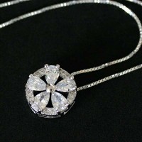 Corrente de Prata 925 com Pingente Flor com Pedra de Zircnia