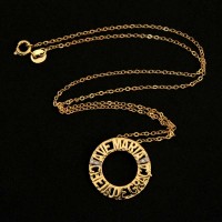 Gold Plated Choker Necklace with Mandala Ave Maria Pendant with Zirconia Stones 45cm