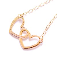 Gold Plated Semi Jewel Choker Necklace with Interlaced Hearts Pendant 45cm