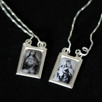 Silver Scapular 925 Traditional Sacred Heart Black and White