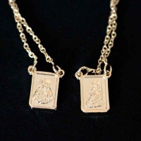 Gold Plated Scapular Sacred Heart Jesus and Mary 60cm