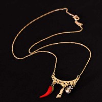 Choker Necklace Semi Jewelry Gold Plated Figa Pepper and Eye Greek 45cm