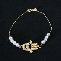PulseiraSemiJiaFolheadoaOuroModeFtima/Hamsa20cm