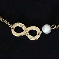 Pulsera Semi Joyera Folleto de Oro con Infinito y Perla 18cm