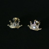 Semi earring jewelry plated Crown Gold with Zirconia Stone