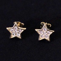 Brinco Semi Jia Folheado a Ouro Estrela com Pedras de Zircnia