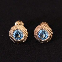 Brinco Semi Jia Folheado a Ouro com Pedras de Zircnia Azul