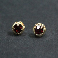 Gold Plated Semi-Gold Earring with Red Zirconia Stone