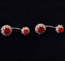 Brinco Semi Jia Folheado a Ouro Piercing com Pedras de Zircnia Vermelho