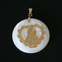 Semi pendant Jewelry Gold Plated Pearl Mother Sacred Heart of Jesus