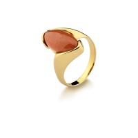 Anillo Semi Joyera Folleto de Oro con Piedra Natural Piedra del Sol