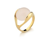 Anillo Semi Joyera Folleto de Oro con Piedra Natural Quartzo Rosa