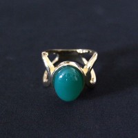 Anillo Semi Joyera Folleto de Oro con Piedra Natural Agata Verde