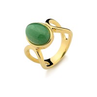 Semi-Gold Plated Ring with Natural Stone Green Agate
