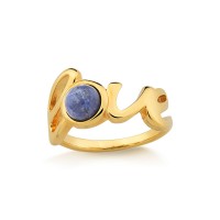 Anillo Semi Joyera Folleto de Oro con Piedra Natural Sodalita