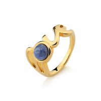 Anillo Semi Joyera Folleto de Oro con Piedra Natural Sodalita