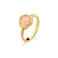 Anel Semi Jia Folheado a Ouro com Pedra Natural Quartzo Rosa