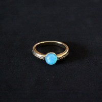 Anillo Semi Joyera Folleto de Oro con Piedra Natural Agata Azul Cielo