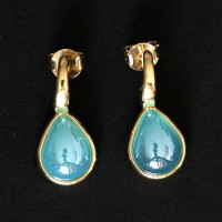Gold Plated Semi Jewelry Earring with Pearly Sky Blue Agate Natural Stone