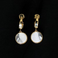 Gold Plated Semi Jewel Earring with White Howlite Natural Stone