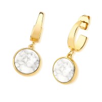 Gold Plated Semi Jewel Earring with White Howlite Natural Stone
