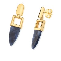 Gold Plated Semi Jewel Earring with Sodalite Natural Stone