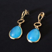 Gold Plated Gemstone Natural Stone Earring Agata Blue Sky