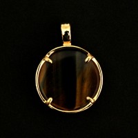 Gold Plated Semi Jewel Pendant with Natural Stone Tiger's Eye Tree of Life