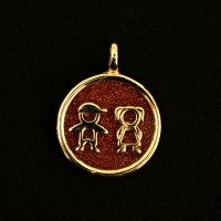 Gold Plated Semi Jewel Pendant with Natural Sun Stone 1 Boy and 1 Girl