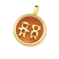 Gold Plated Semi Jewel Pendant with Natural Sun Stone 1 Boy and 1 Girl